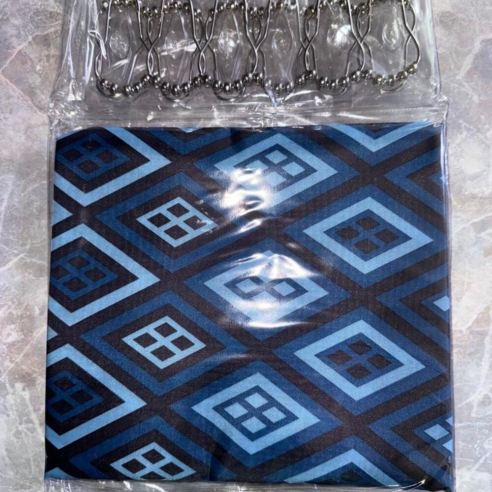 Shower Curtin and Rings,  Blue and Black Decor home accesories